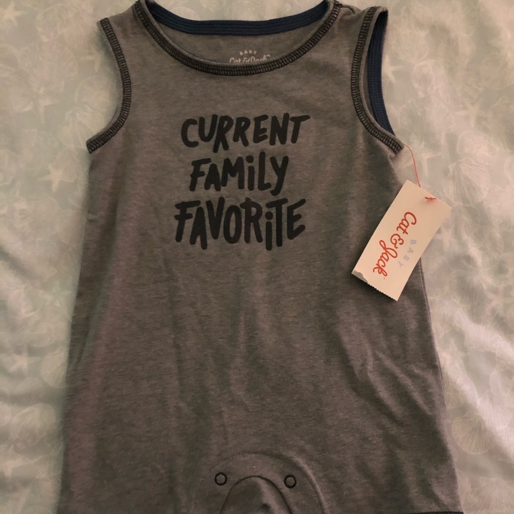 NWT grey baby romper “current family favorite”